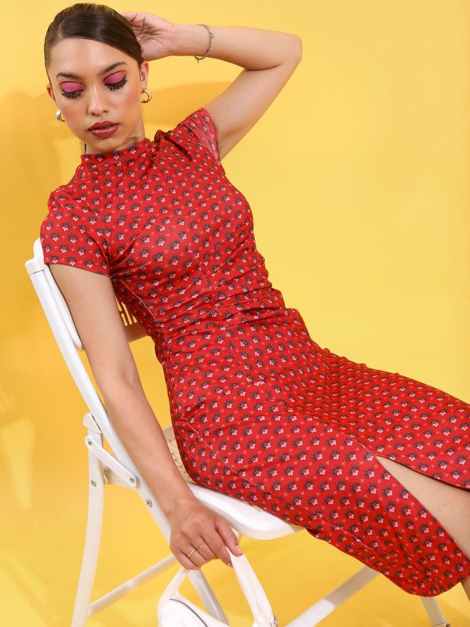 Tokyo Talkies Women Multi Printed Bodycon Dress - Red - Image 4