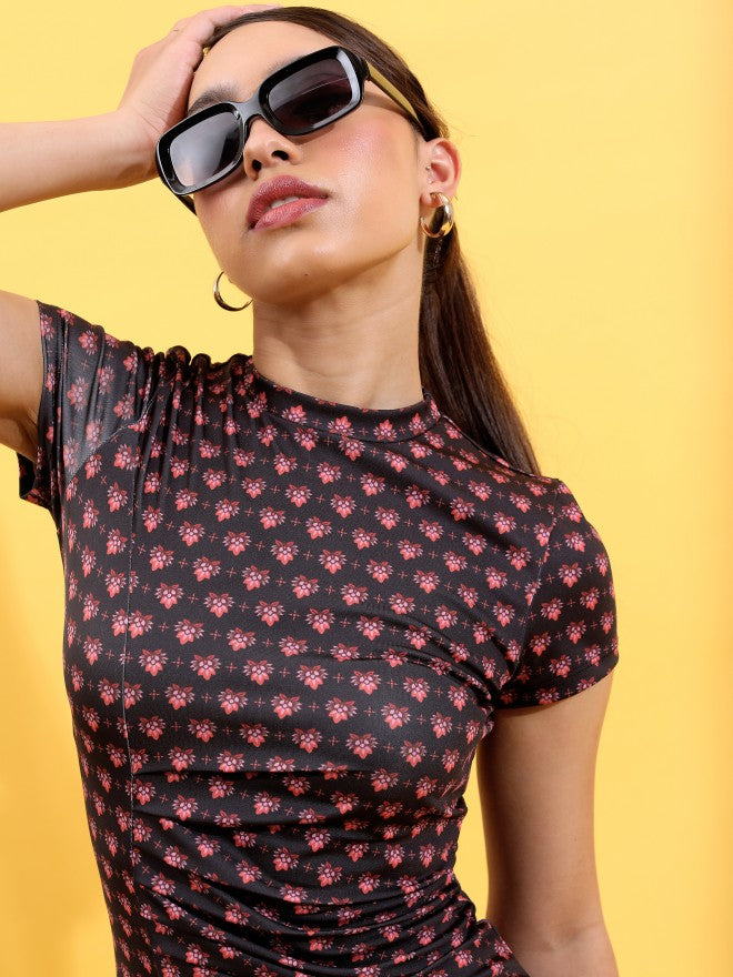 Tokyo Talkies Women Multi Printed Bodycon Dress - Black - Image 2