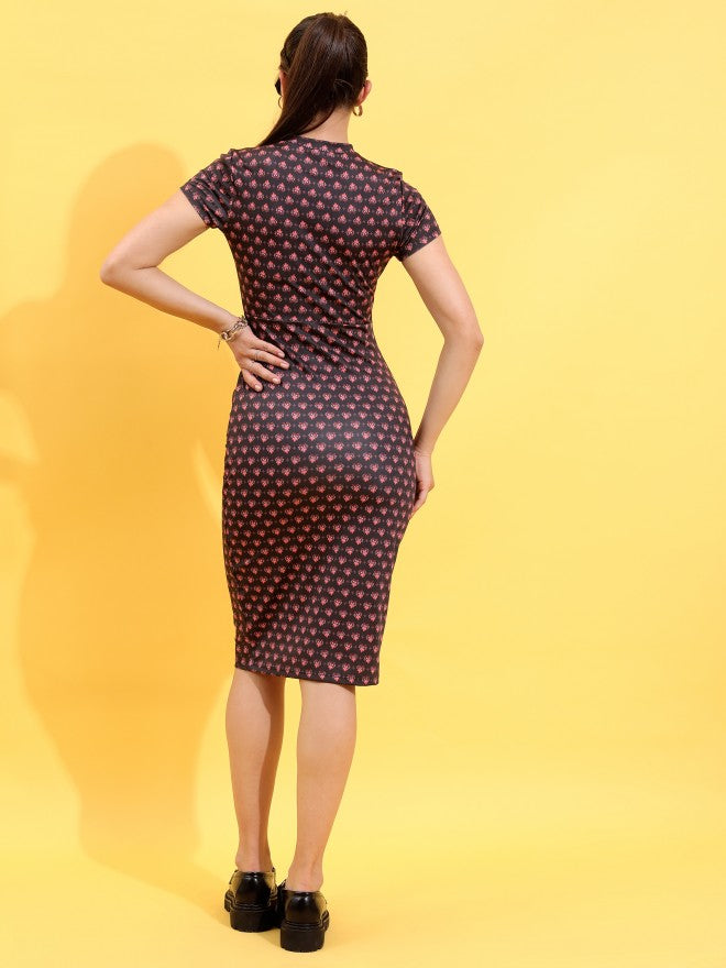 Tokyo Talkies Women Multi Printed Bodycon Dress - Black - Image 3