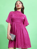 Tokyo Talkies Women Pink Self Design Fit And Flare Dress - Pink - Image 1