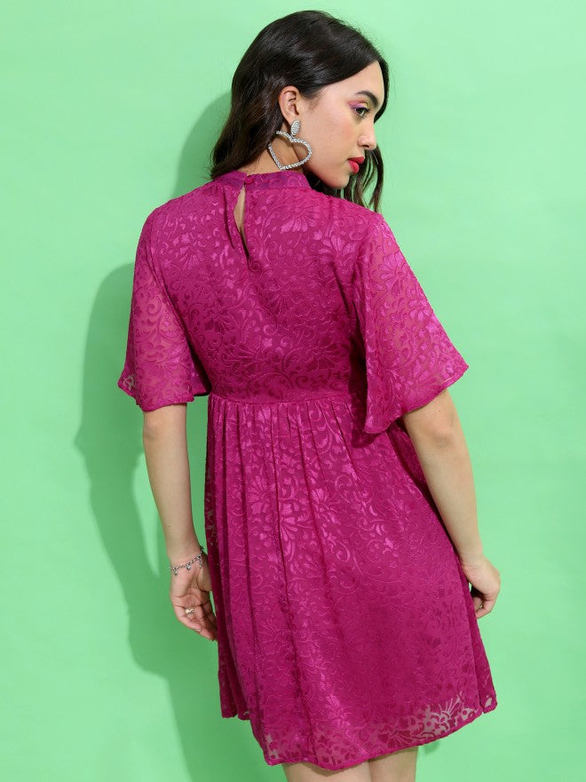 Tokyo Talkies Women Pink Self Design Fit And Flare Dress - Pink - Image 3