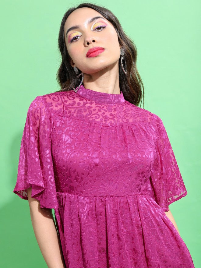 Tokyo Talkies Women Pink Self Design Fit And Flare Dress - Pink - Image 7