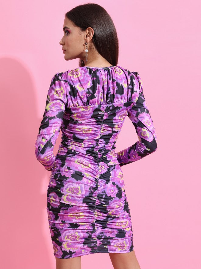 Tokyo Talkies Women Purple/Black Multi Printed Bodycon Dress - Purple - Image 3