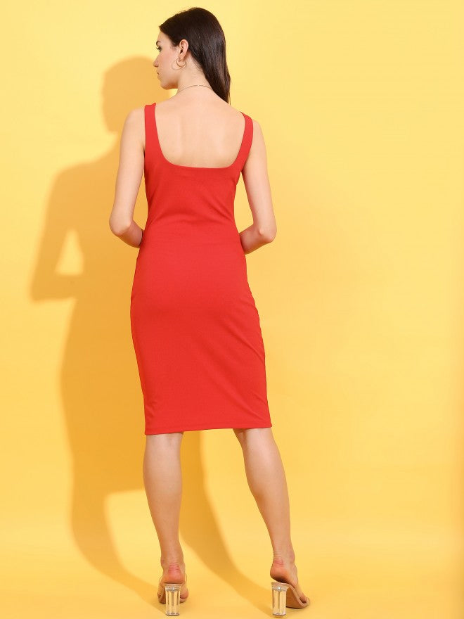 Tokyo Talkies Women Red Solid Bodycon Dress - Red - Image 3