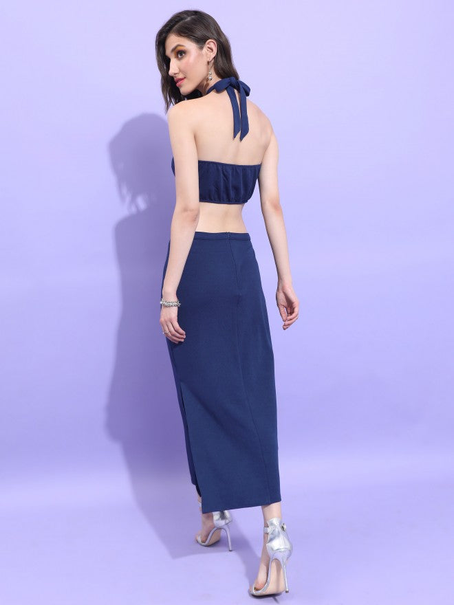 Tokyo Talkies Women Navy Solid Maxi Dress - Navy Blue - Image 3