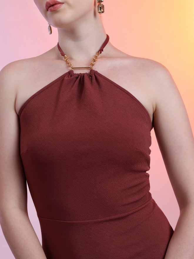 Tokyo Talkies Women Maroon Solid Bodycon Dress - Maroon - Image 5