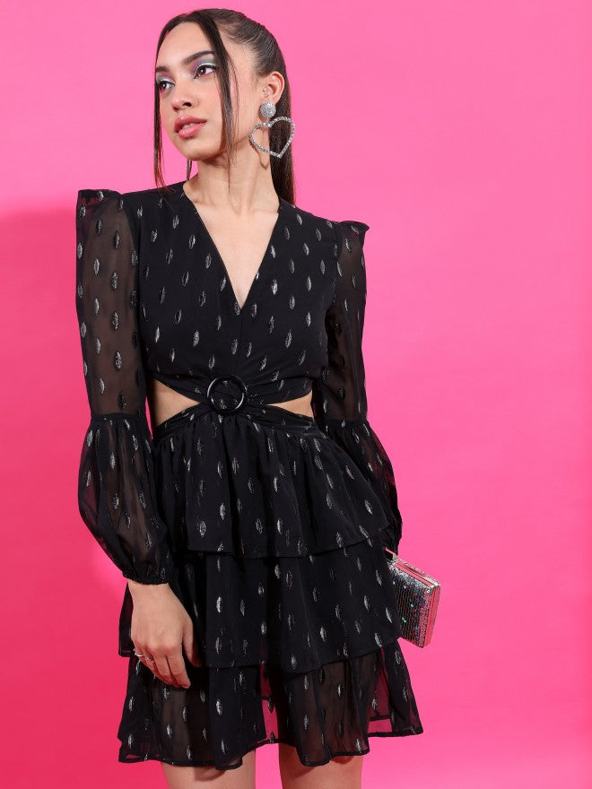 Tokyo Talkies Women Black Printed A-Line Dress - Black - Image 1