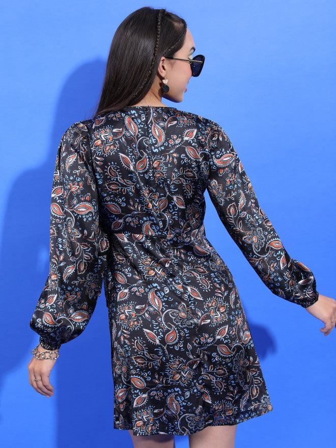 Tokyo Talkies Women Black Printed A-Line Dress - Black - Image 3