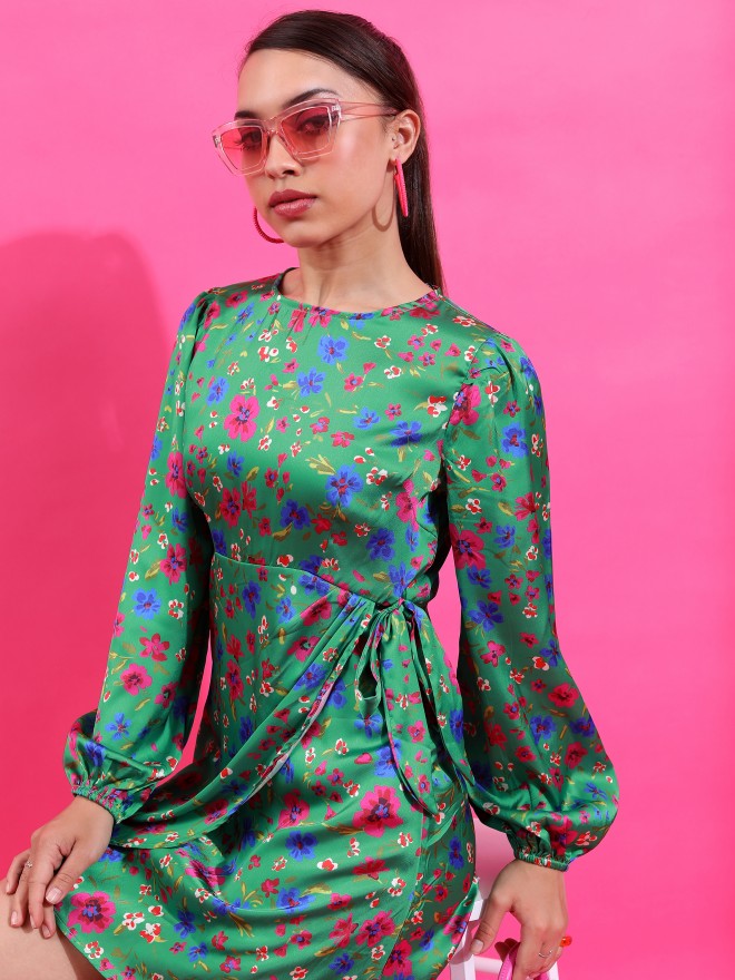Tokyo Talkies Women Green Printed A-Line Dress - Green - Image 1