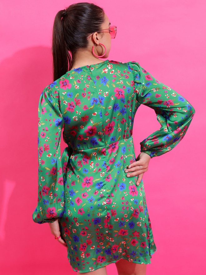 Tokyo Talkies Women Green Printed A-Line Dress - Green - Image 3