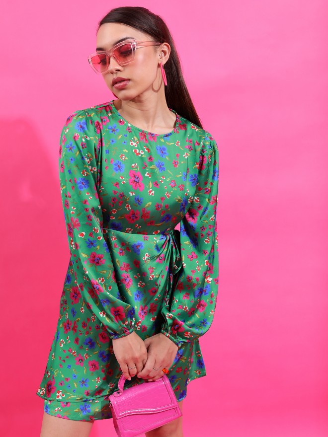 Tokyo Talkies Women Green Printed A-Line Dress - Green - Image 6