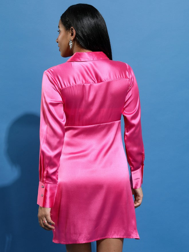 Tokyo Talkies Women Pink Solid Wrap Dress - Pink - Image 3