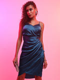 Tokyo Talkies Women Navy Blue Solid Wrap Dress - Navy Blue - Image 1