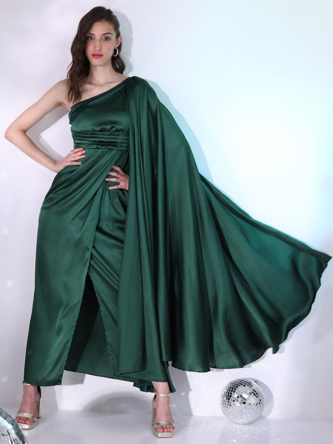 Tokyo Talkies Women Green Solid Wrap Dress - Green - Image 1