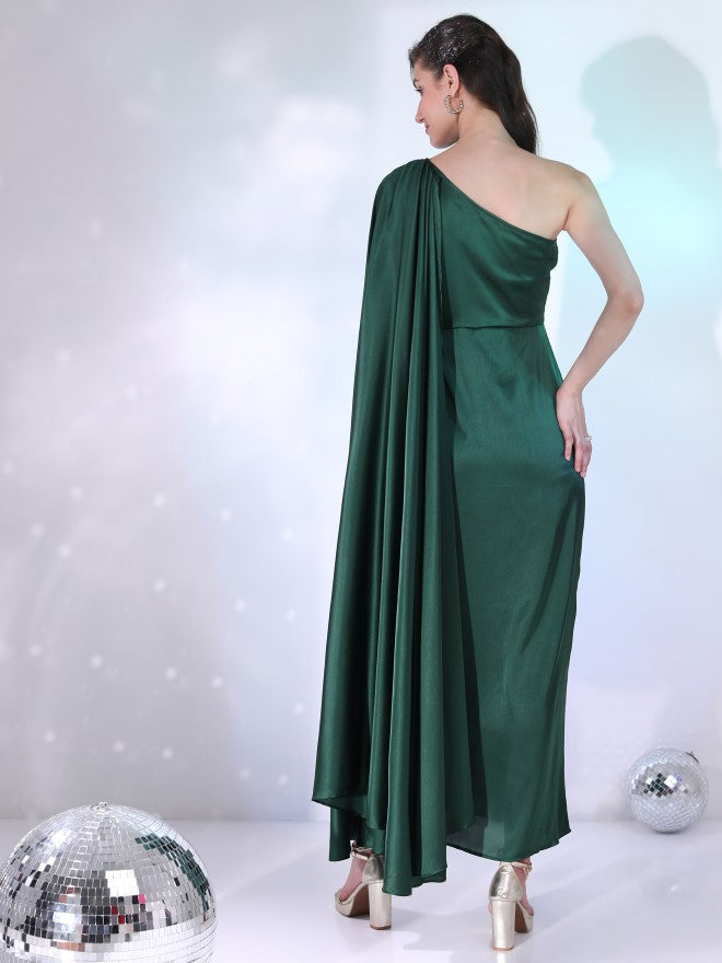 Tokyo Talkies Women Green Solid Wrap Dress - Green - Image 3