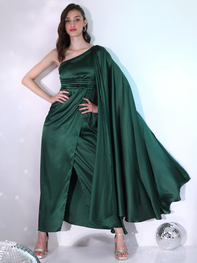 Tokyo Talkies Women Green Solid Wrap Dress - Green - Image 4
