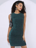 Tokyo Talkies Women Teal Self Design Bodycon Dress - Teal - Image 1