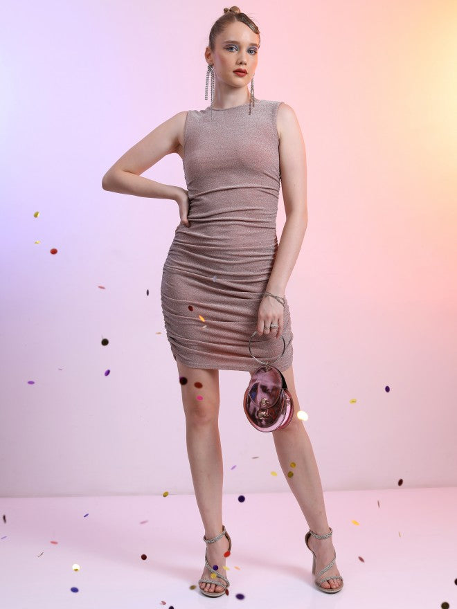 Tokyo Talkies Women Peach Self Design Bodycon Dress - Peach - Image 2