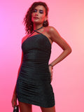 Tokyo Talkies Women Teal/Black Self Design Bodycon Dress - Teal - Image 1