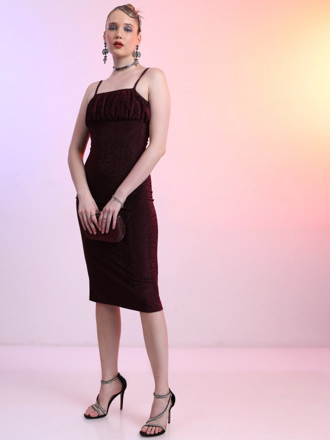 Tokyo Talkies Women Maroon Solid Bodycon Dress - Maroon - Image 2