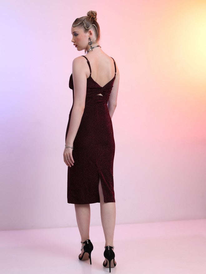Tokyo Talkies Women Maroon Solid Bodycon Dress - Maroon - Image 3