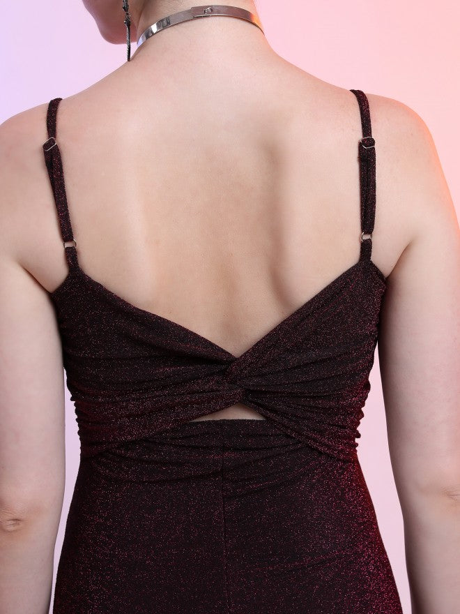 Tokyo Talkies Women Maroon Solid Bodycon Dress - Maroon - Image 5