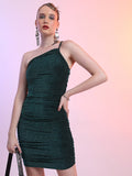 Tokyo Talkies Women Teal/Black Self Design Bodycon Dress - Teal - Image 1