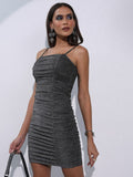 Tokyo Talkies Women Silver/Black Self Design Bodycon Dress - Silver - Image 1