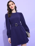 Tokyo Talkies Women Navy Blue Solid A-Line Dress - Navy Blue - Image 1