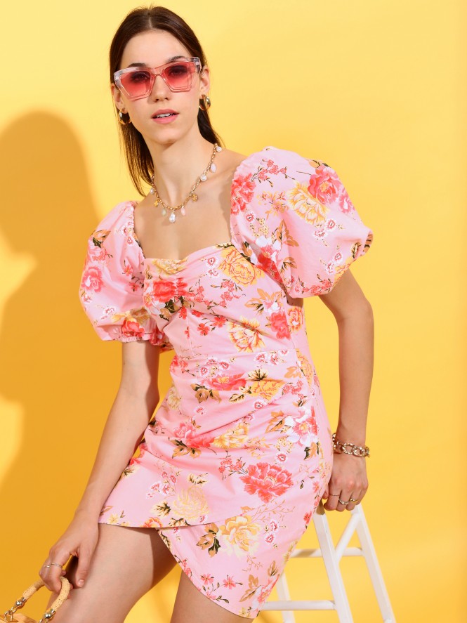 Tokyo Talkies Women Pink Printed Sheath Dress - Pink - Image 1