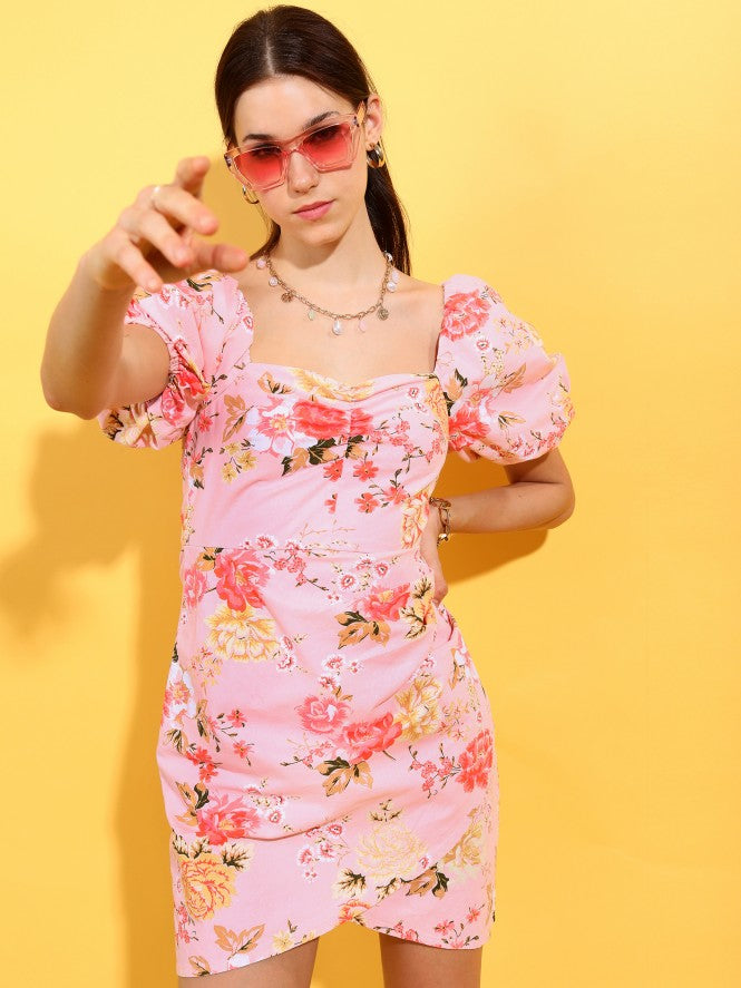 Tokyo Talkies Women Pink Printed Sheath Dress - Pink - Image 6
