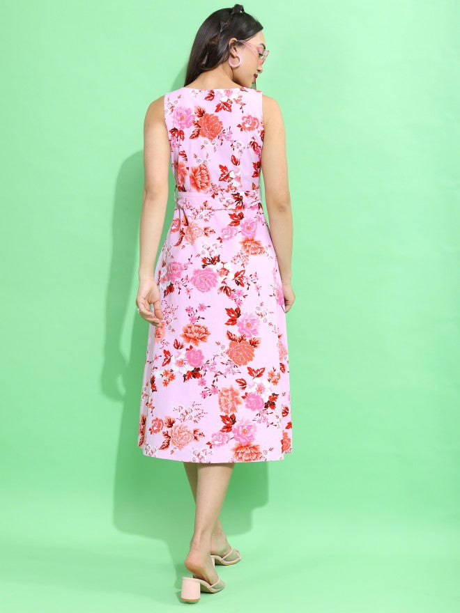 Tokyo Talkies Women Pink Printed A-Line Dress - Pink - Image 3