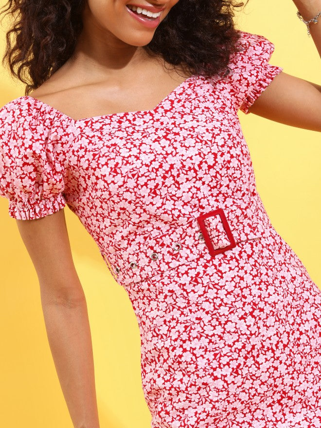 Tokyo Talkies Women Red Printed Sheath Dress - Red - Image 5