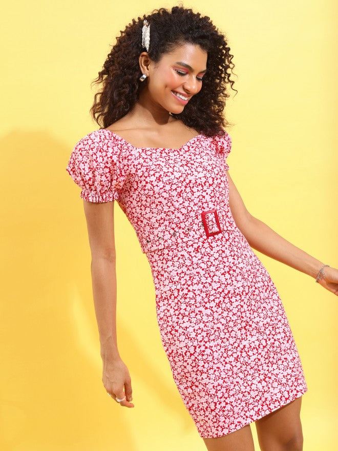 Tokyo Talkies Women Red Printed Sheath Dress - Red - Image 6