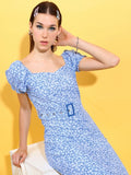Tokyo Talkies Women Blue Printed Sheath Dress - Blue - Image 1