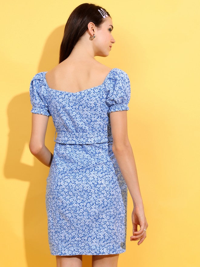 Tokyo Talkies Women Blue Printed Sheath Dress - Blue - Image 3