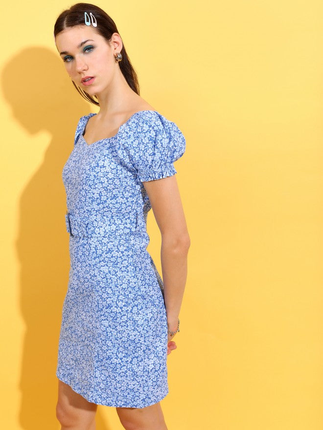 Tokyo Talkies Women Blue Printed Sheath Dress - Blue - Image 4