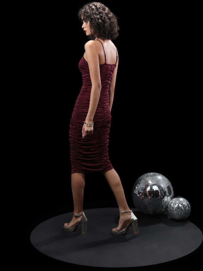 Tokyo Talkies Women Burgundy Solid Bodycon Dress - Burgundy - Image 3