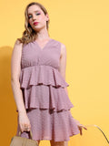 Tokyo Talkies Women Purple Self Design Fit And Flare Dress - Purple - Image 1