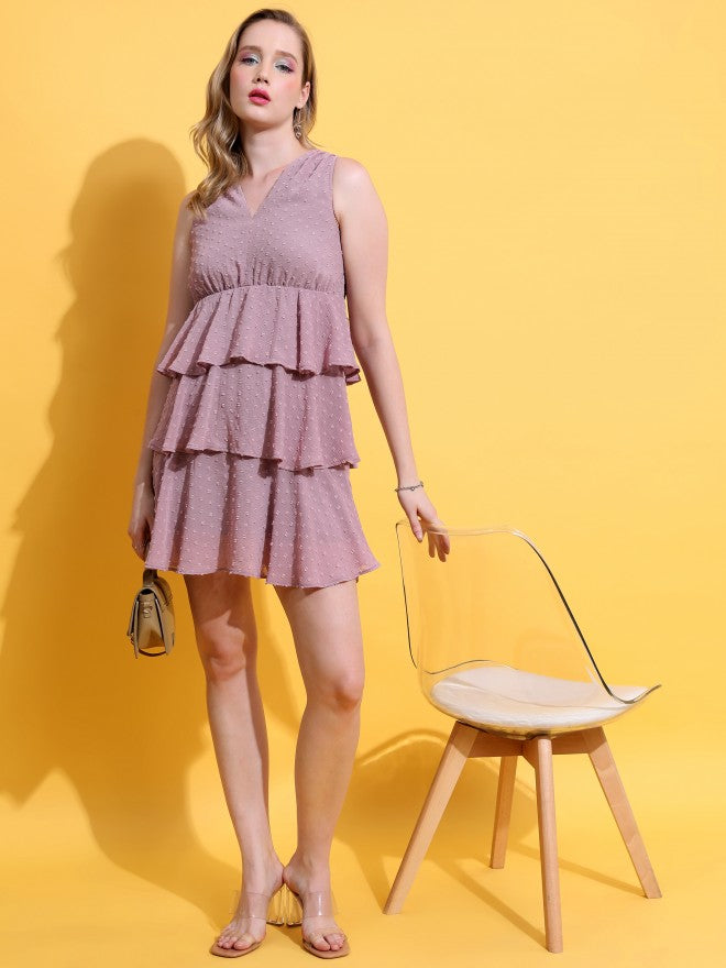 Tokyo Talkies Women Purple Self Design Fit And Flare Dress - Purple - Image 2