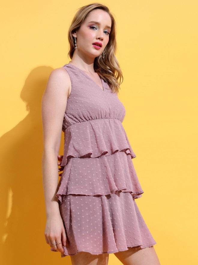 Tokyo Talkies Women Purple Self Design Fit And Flare Dress - Purple - Image 6
