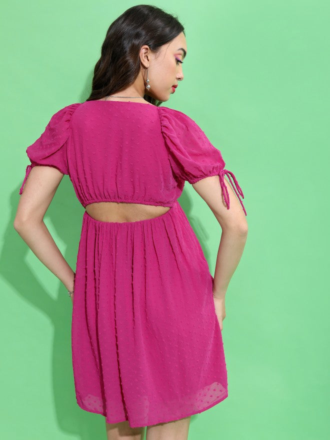 Tokyo Talkies Women Pink Self Design Fit And Flare Dress - Pink - Image 3