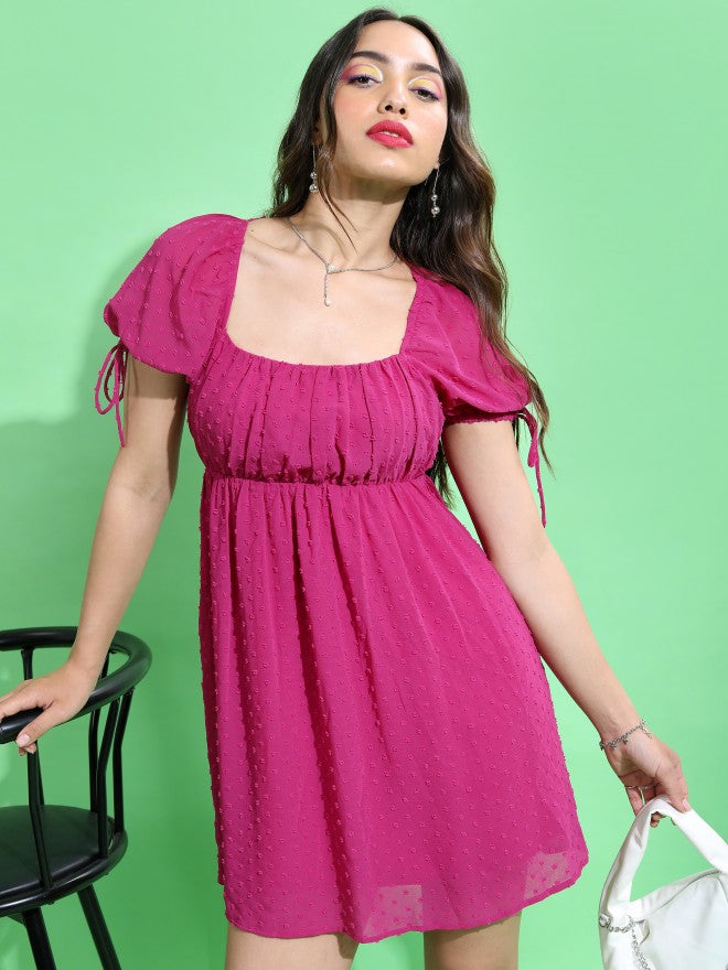 Tokyo Talkies Women Pink Self Design Fit And Flare Dress - Pink - Image 6