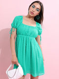 Tokyo Talkies Women Green Self Design Fit and Flare Dress - Green - Image 1