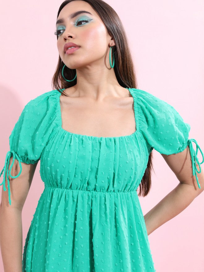 Tokyo Talkies Women Green Self Design Fit and Flare Dress - Green - Image 7