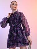 Tokyo Talkies Women Purple Printed Shirt Dress - Purple - Image 1