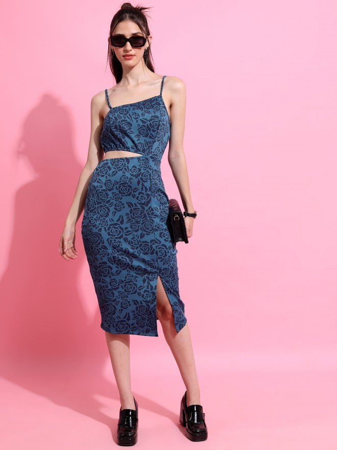 Tokyo Talkies Women Teal Self Design Bodycon Dress - Teal - Image 4