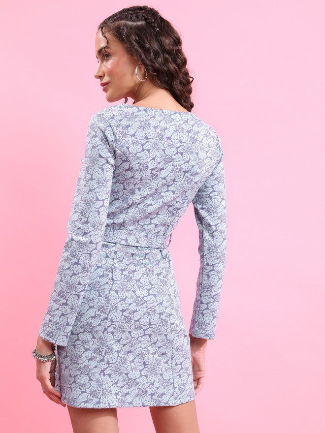 Tokyo Talkies Women Blue Printed A-Line Dress - Blue - Image 3