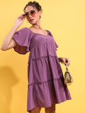Tokyo Talkies Women Purple Solid Fit And Flare Dress - Purple - Image 1
