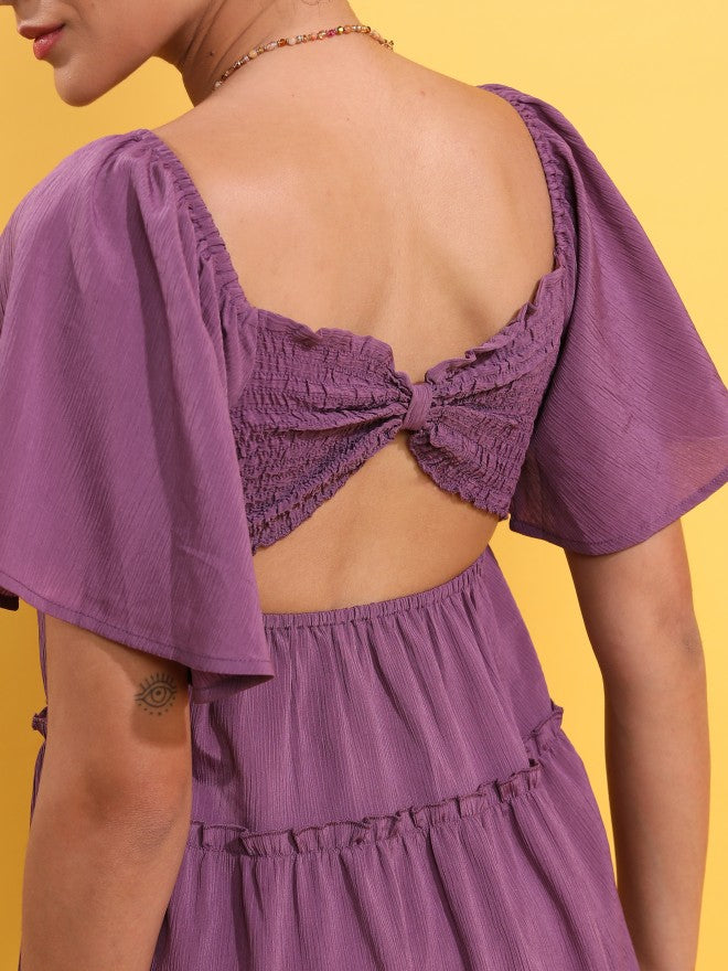 Tokyo Talkies Women Purple Solid Fit And Flare Dress - Purple - Image 7